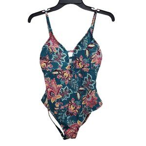 Wonderly Women's Teal Multi Boho Tropical Cage Bust‎ One Piece Swimsuit Size M